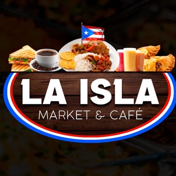 La Isla Market & Café logo with Puerto Rican food, coffee, and drinks.